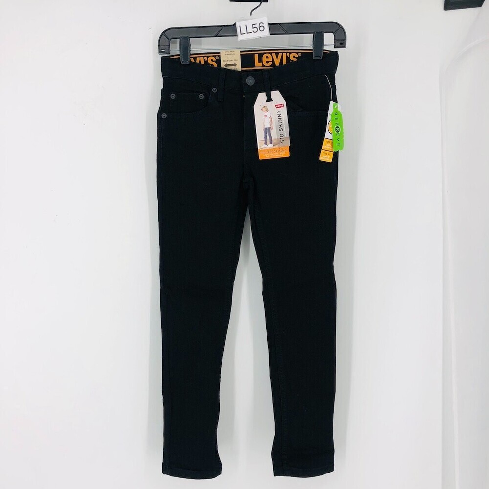 Levi's Boy's Black Cotton 5-Pocket Adjustable Waist Band Skinny Jeans Size 10 R